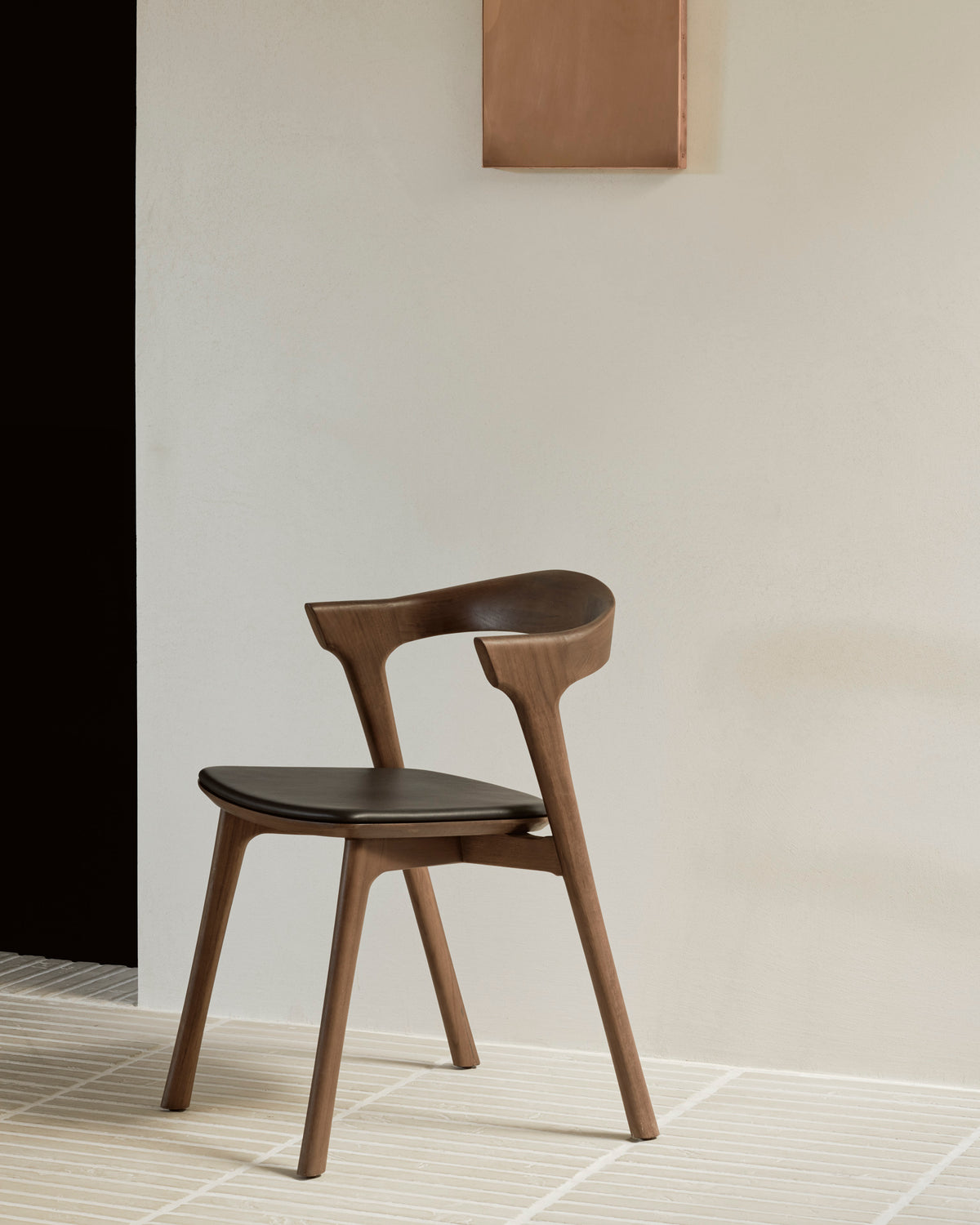Teak bok brown borðstofustóll m leðri