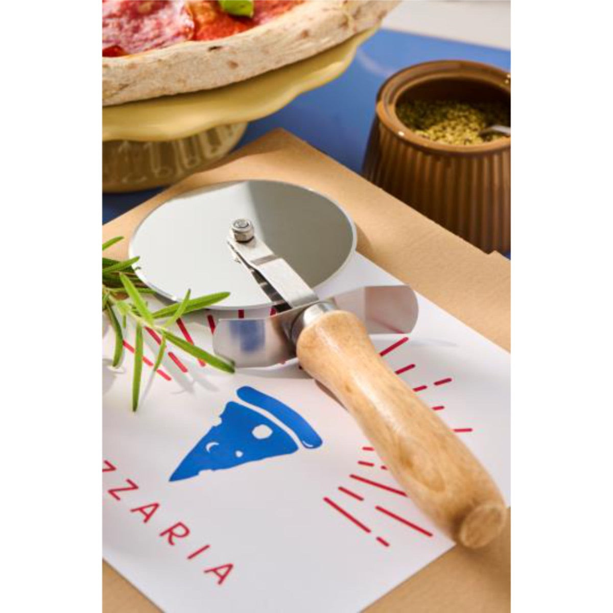 Pizza skeri m/viðarhaldi, stór