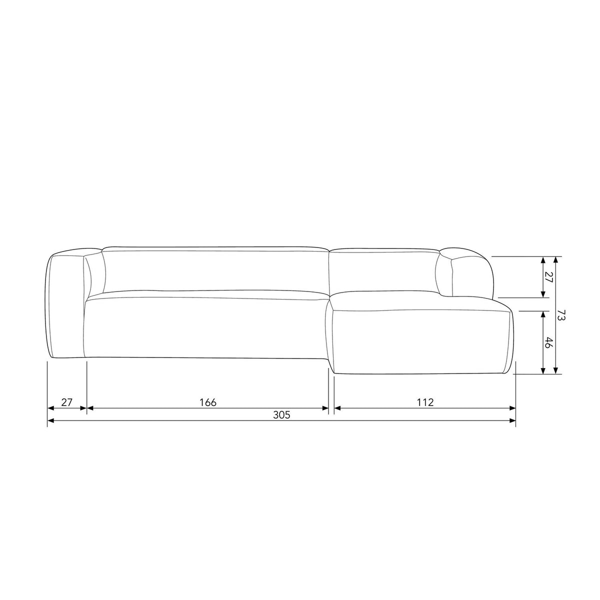 BEAN CORNER SOFA RIGHT COGNAC