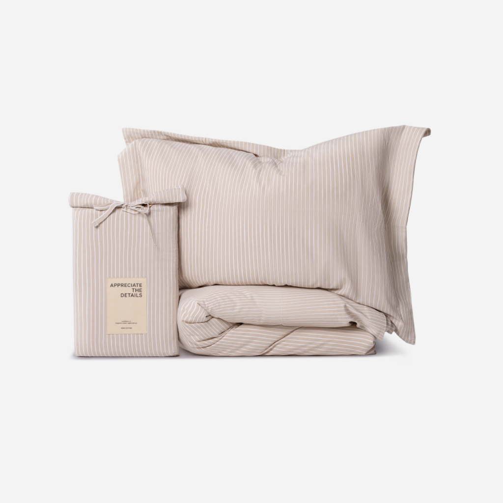 Rúmföt bómull striped cappuccino 140x200cm