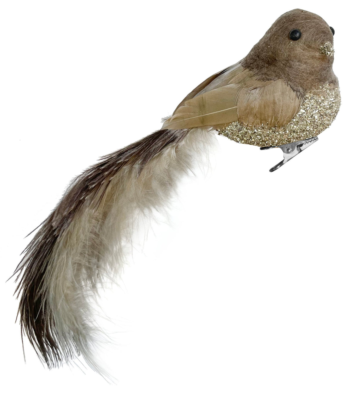 Feather bird glass glitter body grey, 20cm