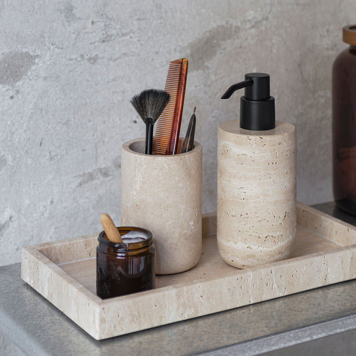 Travertine tannburstaglas linen