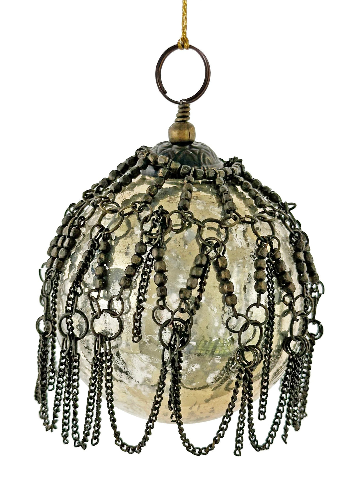 Glass ball antique gold with metal chaindeco 8cm