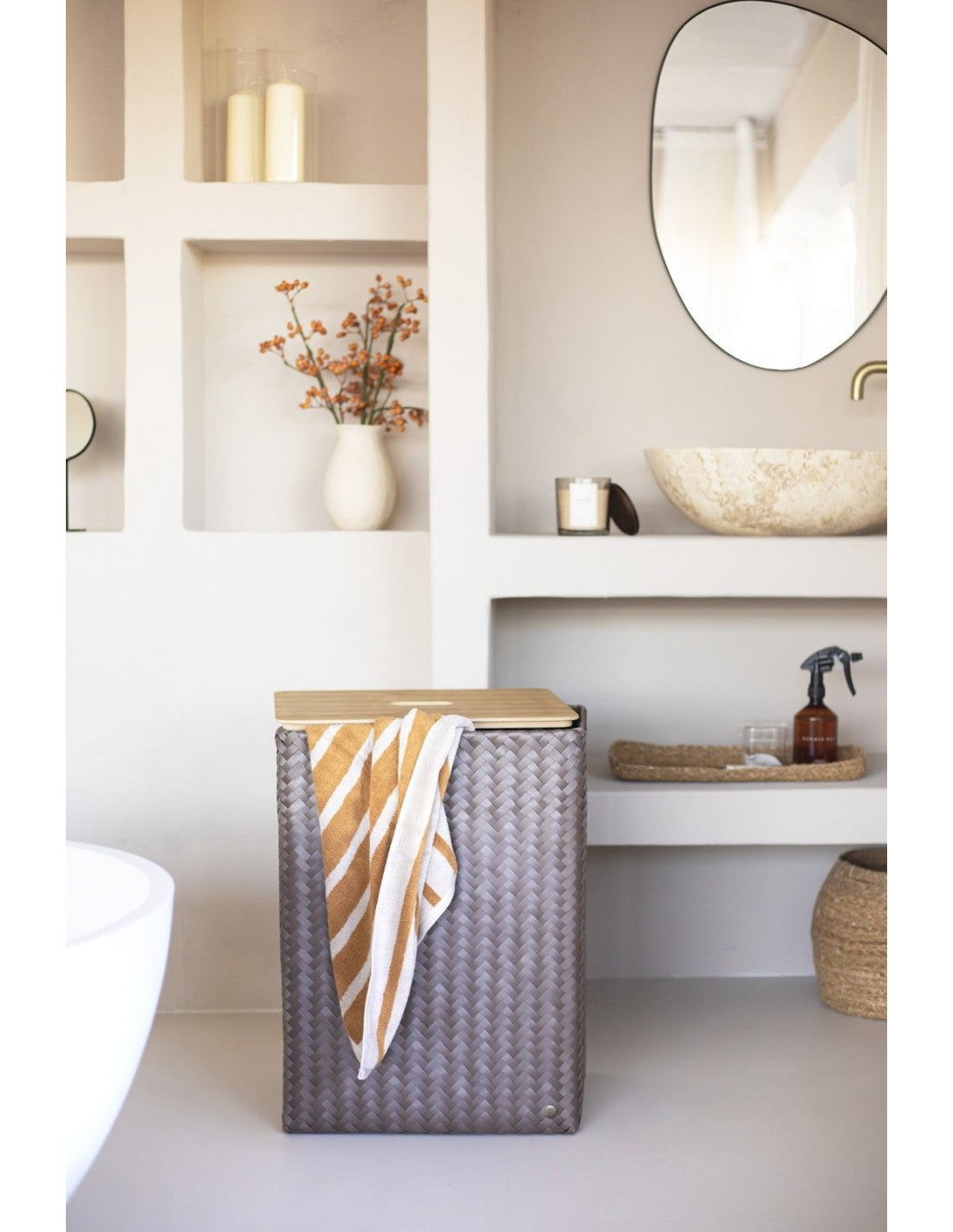 Grand þvottakarfa m loki taupe