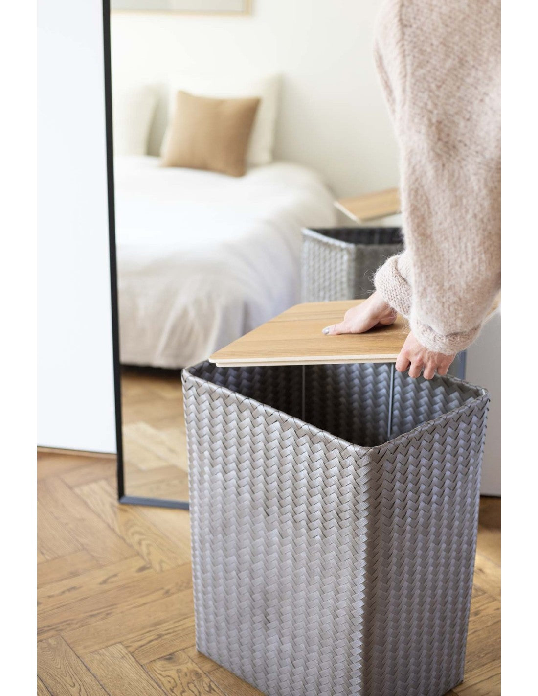 Grand þvottakarfa m loki taupe