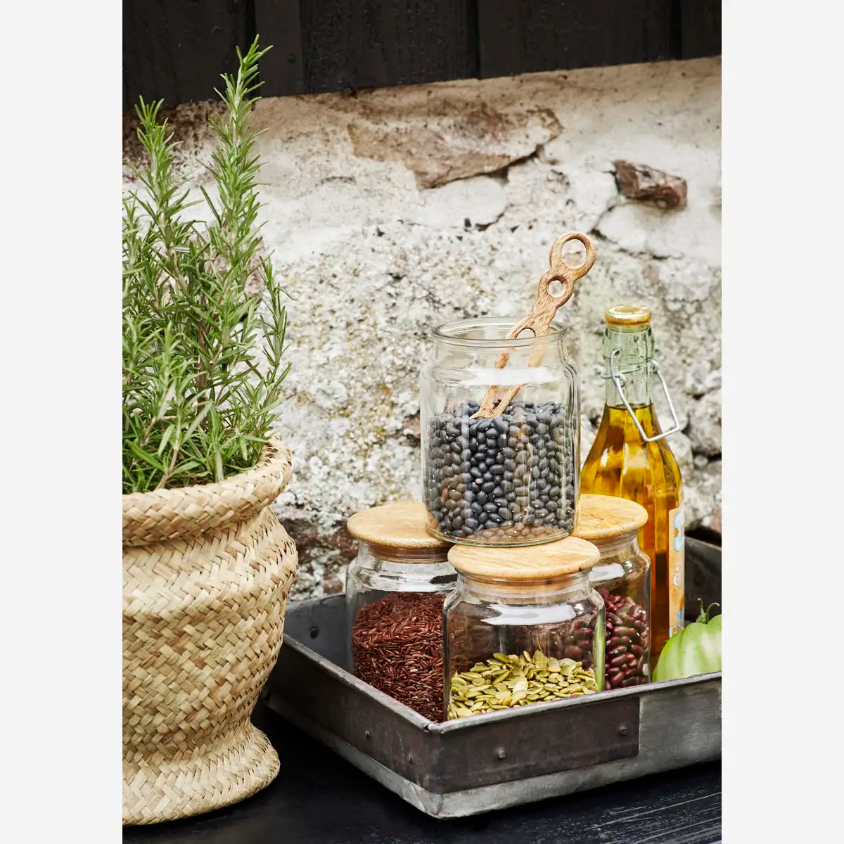 Glerkrukka m/ viðarloki