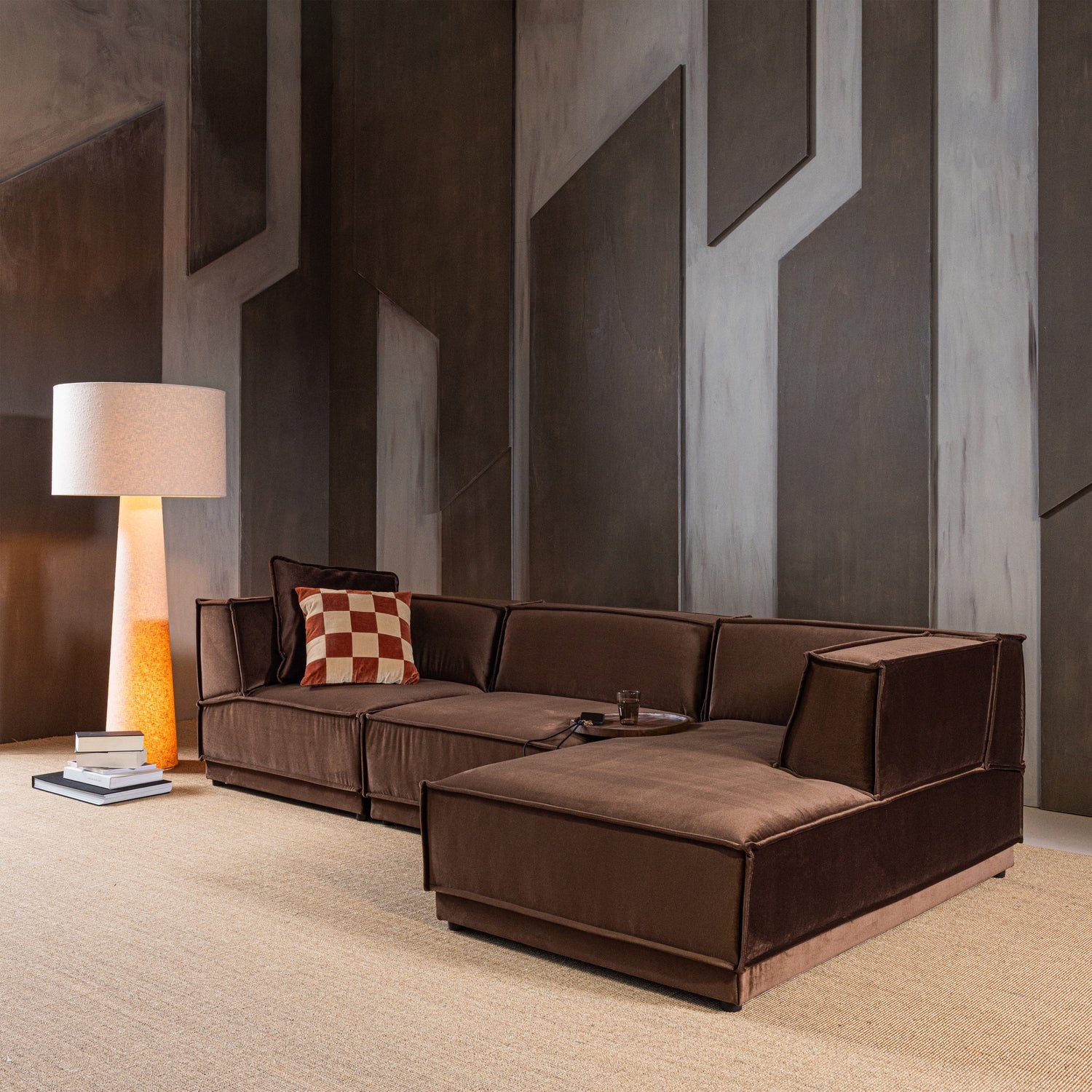 Manu sófi h/ tunga velvet brown