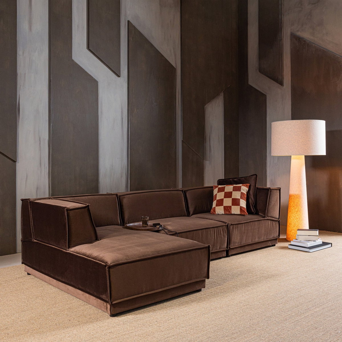 Manu sófi v/ tunga velvet brown