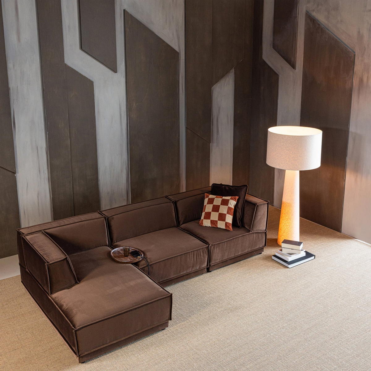 Manu sófi v/ tunga velvet brown