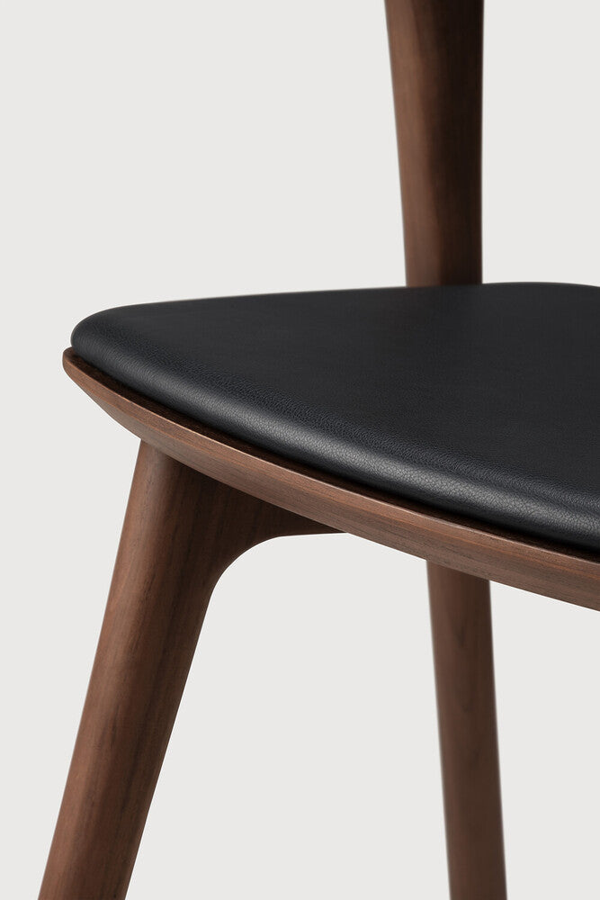 Teak bok brown borðstofustóll m leðri