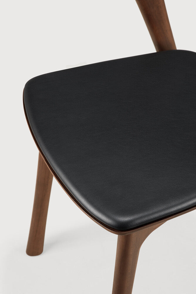 Teak bok brown borðstofustóll m leðri