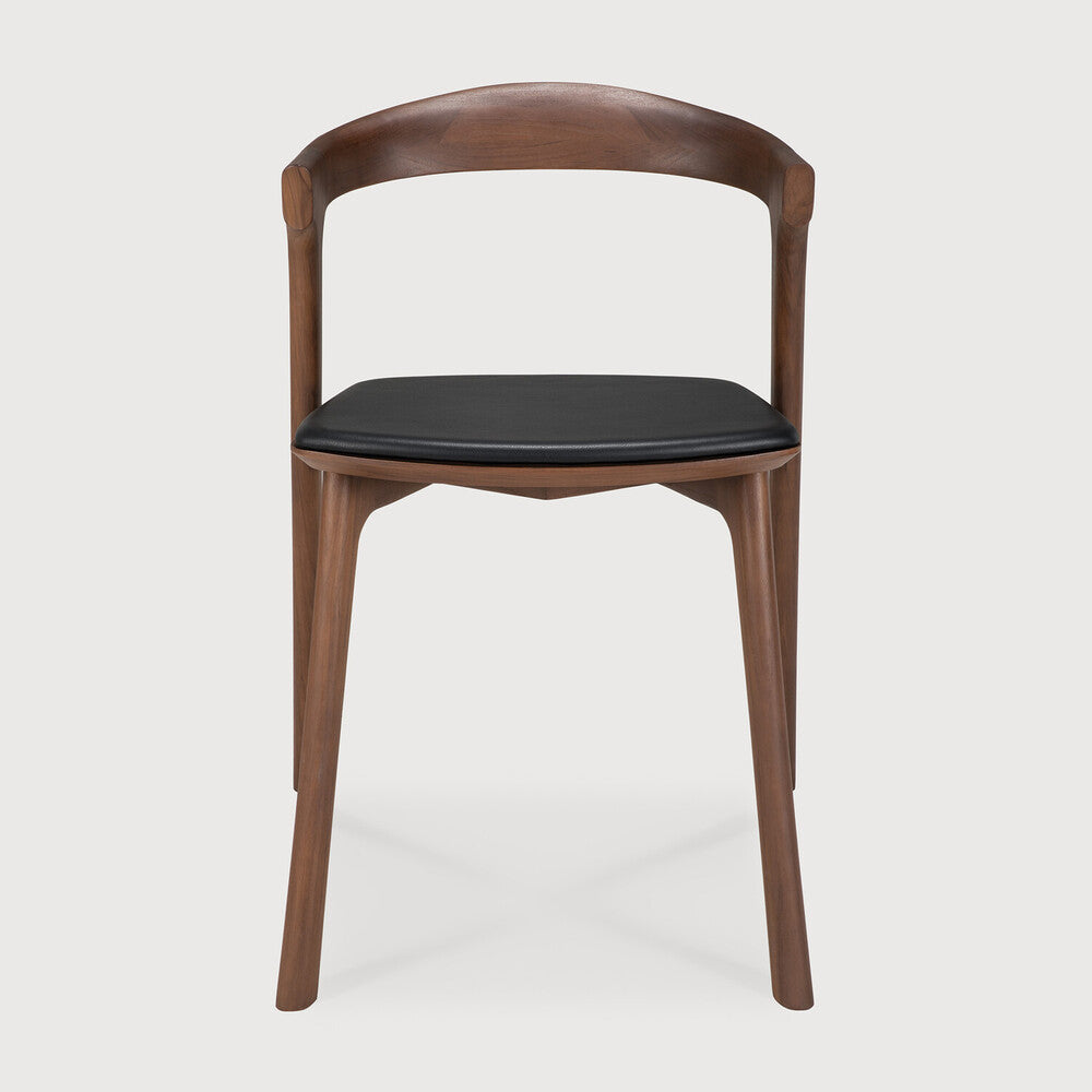 Teak bok brown borðstofustóll m leðri