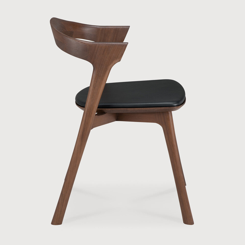 Teak bok brown borðstofustóll m leðri