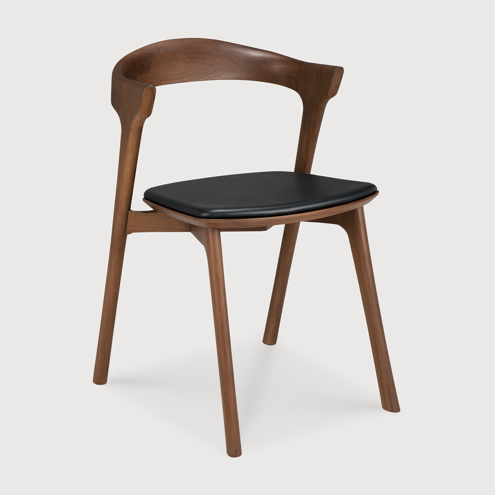 Teak bok brown borðstofustóll m leðri