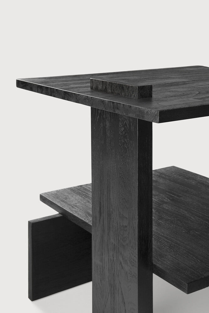 
            Teak Abstract black side table