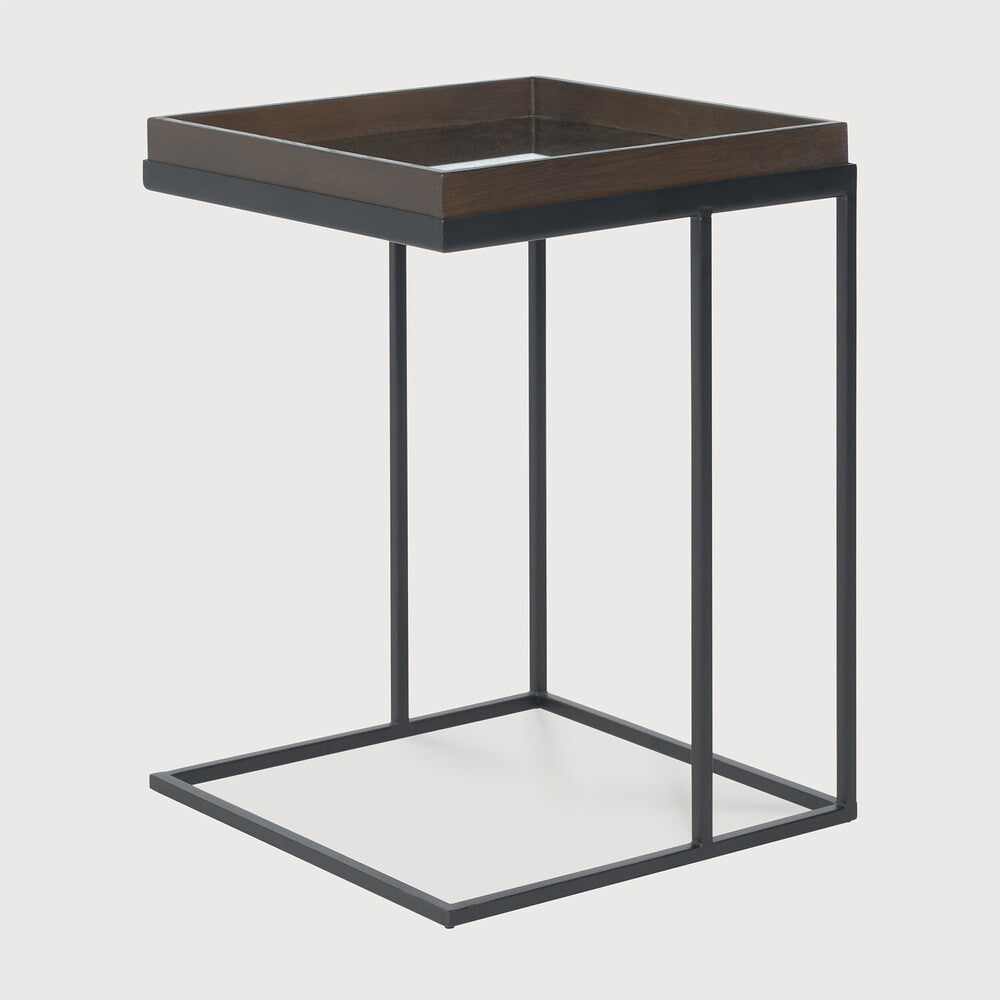 
            Tray side table - varnished wood - black - square