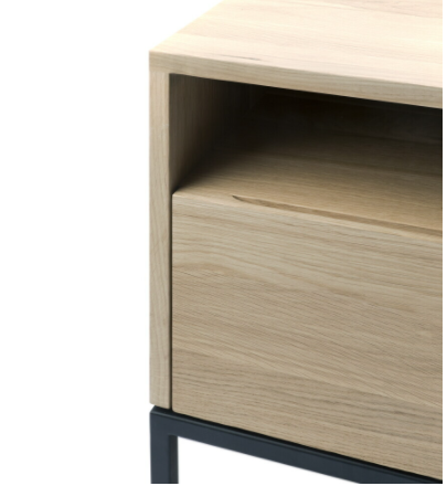 
            Oak Ligna TV cupboard-3 drawers-black metal legs