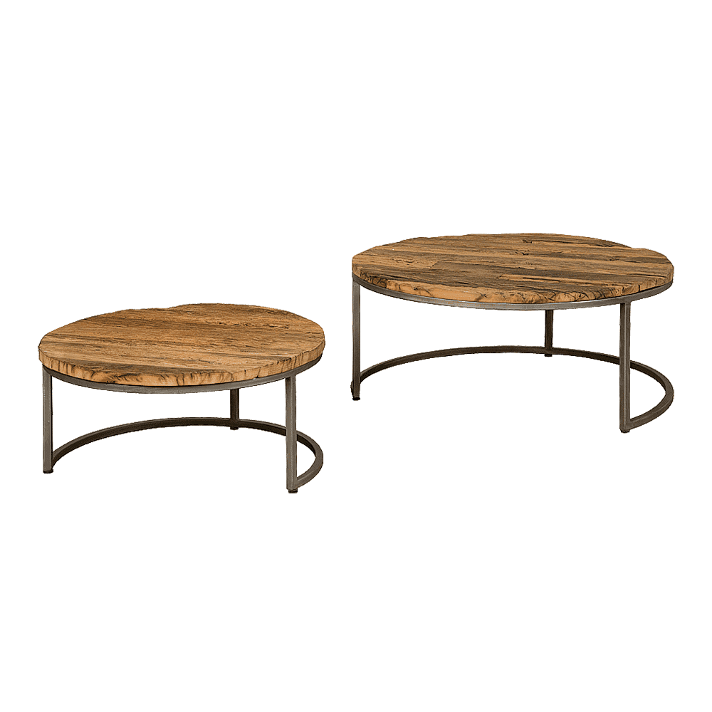 
            Round table set of 2Railway wood - metal natural