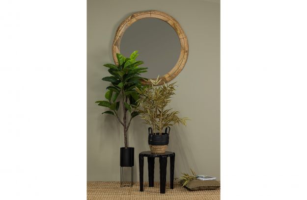 
      Rion round mirror mango wood natural